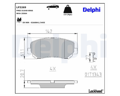 Kit de plaquettes de frein, frein à disque LP3269 Delphi