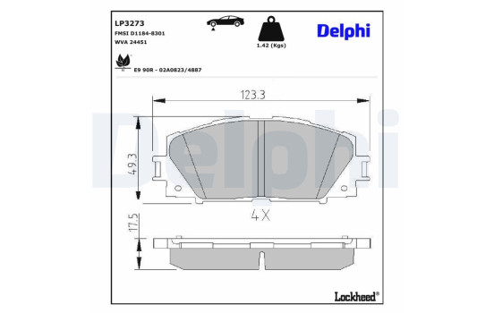 Kit de plaquettes de frein, frein à disque LP3273 Delphi