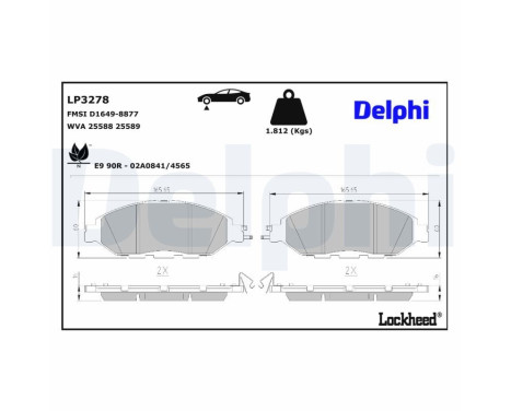Kit de plaquettes de frein, frein à disque LP3278 Delphi