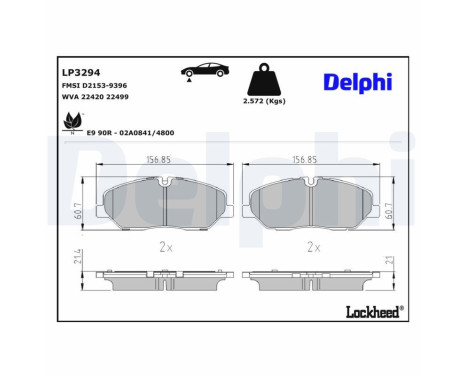 Kit de plaquettes de frein, frein à disque LP3294 Delphi