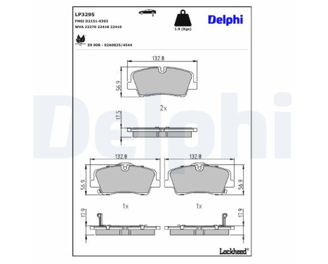 Kit de plaquettes de frein, frein à disque LP3295 Delphi