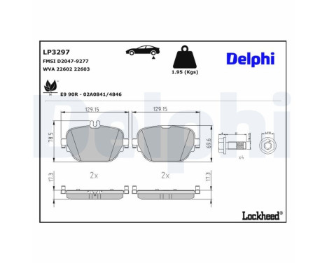 Kit de plaquettes de frein, frein à disque LP3297 Delphi