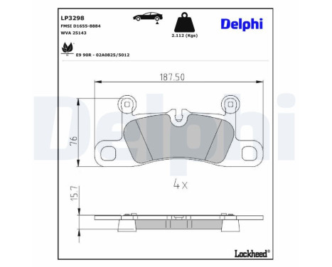 Kit de plaquettes de frein, frein à disque LP3298 Delphi
