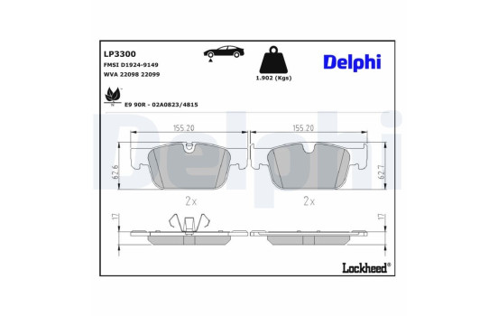 Kit de plaquettes de frein, frein à disque LP3300 Delphi, Image 3