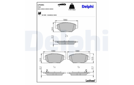 Kit de plaquettes de frein, frein à disque LP3301 Delphi