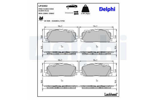 Kit de plaquettes de frein, frein à disque LP3302 Delphi, Image 3