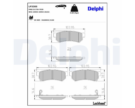 Kit de plaquettes de frein, frein à disque LP3305 Delphi