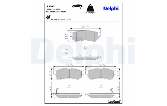 Kit de plaquettes de frein, frein à disque LP3305 Delphi
