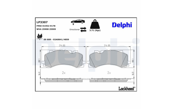 Kit de plaquettes de frein, frein à disque LP3307 Delphi