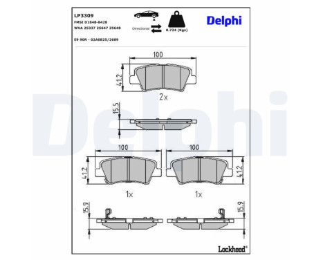 Kit de plaquettes de frein, frein à disque LP3309 Delphi