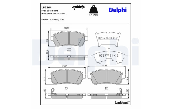 Kit de plaquettes de frein, frein à disque LP3364 Delphi, Image 3