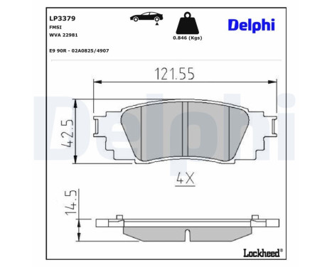 Kit de plaquettes de frein, frein à disque LP3379 Delphi