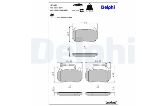 Kit de plaquettes de frein, frein à disque LP3381 Delphi