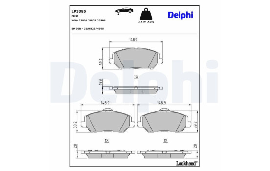 Kit de plaquettes de frein, frein à disque LP3385 Delphi, Image 3