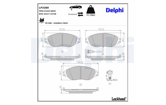 Kit de plaquettes de frein, frein à disque LP3389 Delphi, Image 4