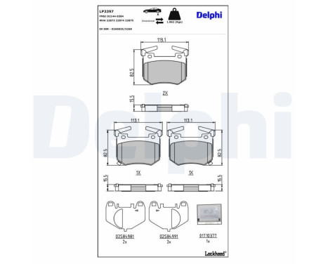 Kit de plaquettes de frein, frein à disque LP3397 Delphi