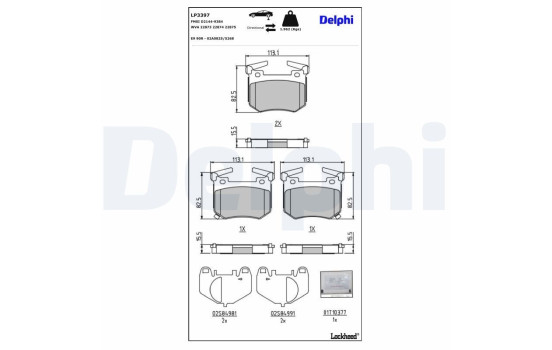 Kit de plaquettes de frein, frein à disque LP3397 Delphi