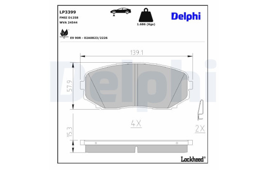 Kit de plaquettes de frein, frein à disque LP3399 Delphi, Image 3
