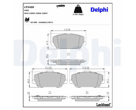 Kit de plaquettes de frein, frein à disque LP3400 Delphi