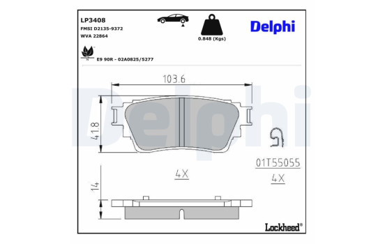 Kit de plaquettes de frein, frein à disque LP3408 Delphi, Image 3