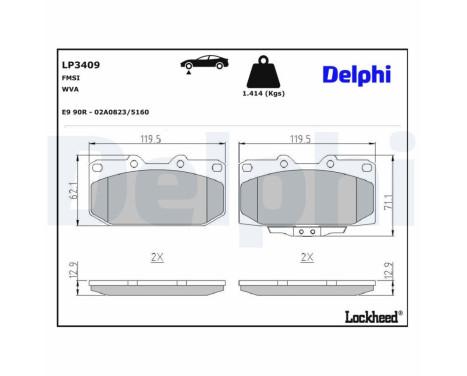 Kit de plaquettes de frein, frein à disque LP3409 Delphi