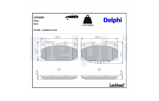 Kit de plaquettes de frein, frein à disque LP3409 Delphi