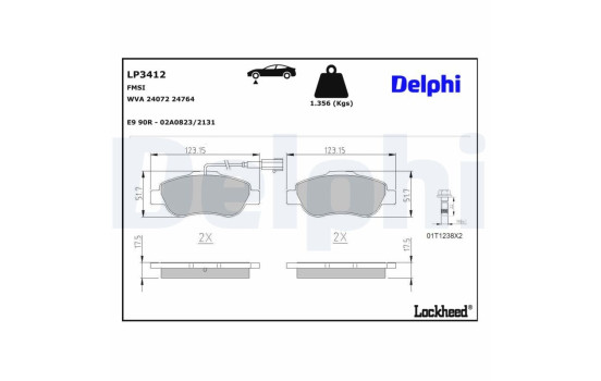 Kit de plaquettes de frein, frein à disque LP3412 Delphi