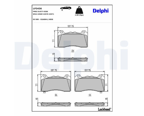 Kit de plaquettes de frein, frein à disque LP3436 Delphi