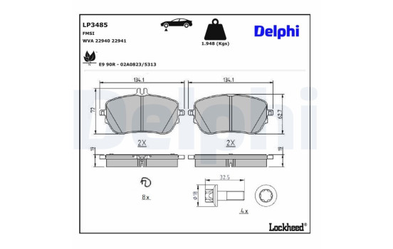 Kit de plaquettes de frein, frein à disque LP3485 Delphi, Image 3
