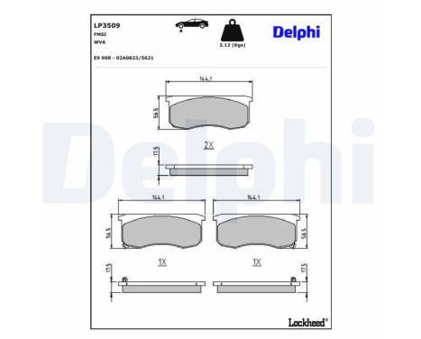 Kit de plaquettes de frein, frein à disque LP3509 Delphi