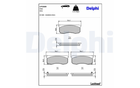 Kit de plaquettes de frein, frein à disque LP3509 Delphi