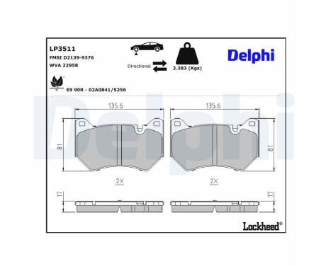 Kit de plaquettes de frein, frein à disque LP3511 Delphi