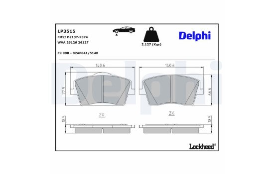 Kit de plaquettes de frein, frein à disque LP3515 Delphi, Image 3