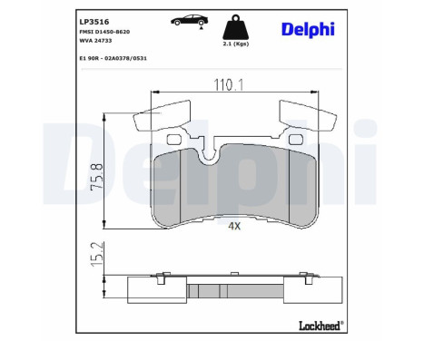 Kit de plaquettes de frein, frein à disque LP3516 Delphi