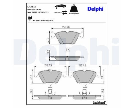 Kit de plaquettes de frein, frein à disque LP3517 Delphi