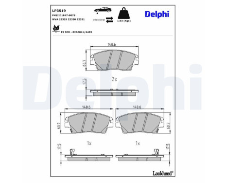 Kit de plaquettes de frein, frein à disque LP3519 Delphi
