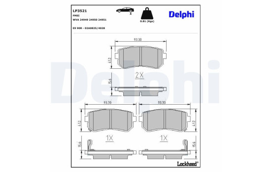 Kit de plaquettes de frein, frein à disque LP3521 Delphi, Image 3