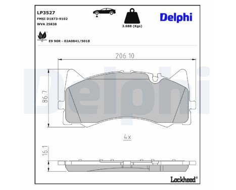 Kit de plaquettes de frein, frein à disque LP3527 Delphi