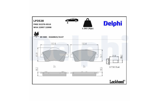 Kit de plaquettes de frein, frein à disque LP3528 Delphi, Image 3