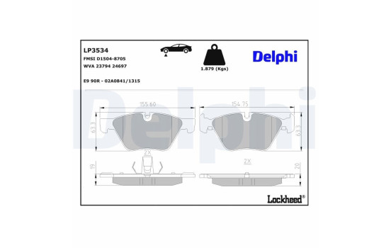 Kit de plaquettes de frein, frein à disque LP3534 Delphi, Image 3