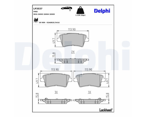 Kit de plaquettes de frein, frein à disque LP3537 Delphi