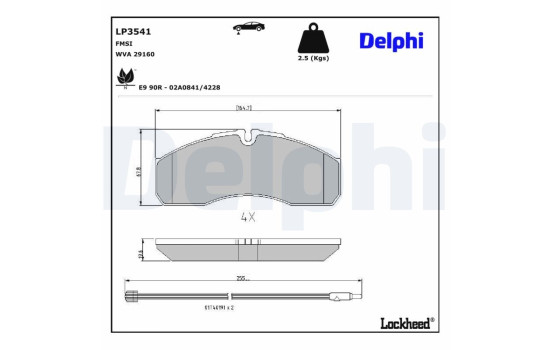 Kit de plaquettes de frein, frein à disque LP3541 Delphi
