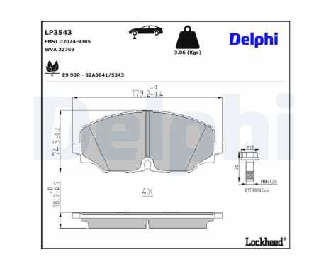 Kit de plaquettes de frein, frein à disque LP3543 Delphi