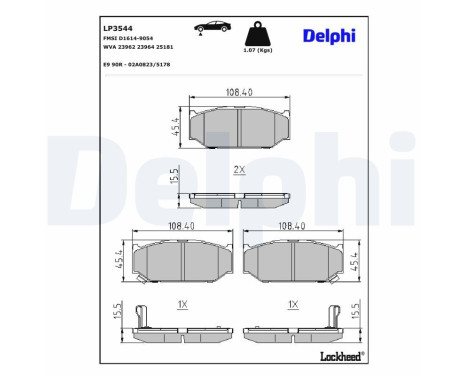 Kit de plaquettes de frein, frein à disque LP3544 Delphi