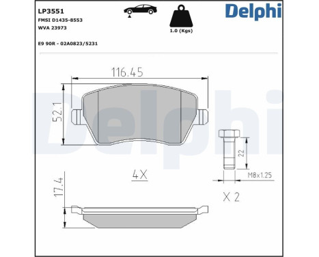 Kit de plaquettes de frein, frein à disque LP3551 Delphi