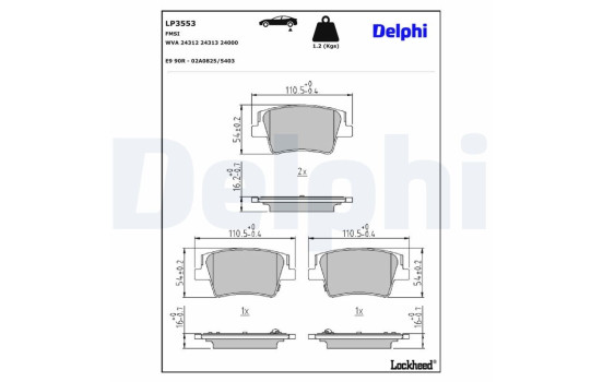 Kit de plaquettes de frein, frein à disque LP3553 Delphi