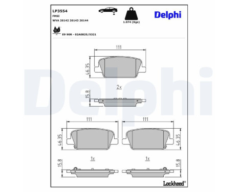 Kit de plaquettes de frein, frein à disque LP3554 Delphi