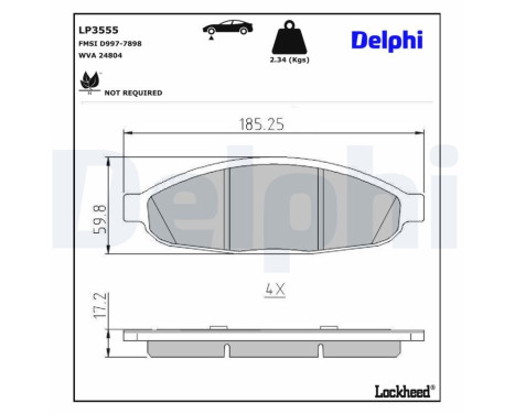 Kit de plaquettes de frein, frein à disque LP3555 Delphi