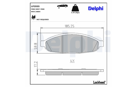 Kit de plaquettes de frein, frein à disque LP3555 Delphi