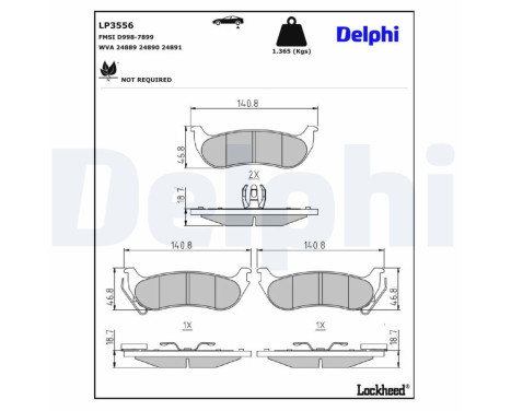 Kit de plaquettes de frein, frein à disque LP3556 Delphi